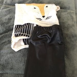Girls fox shirt /pleather leggings